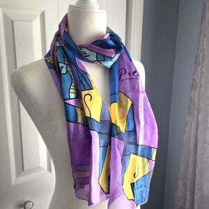 Pablo Picasso Abstract Cubist Bold Colorful Faces Purple Blue Polyester Scarf